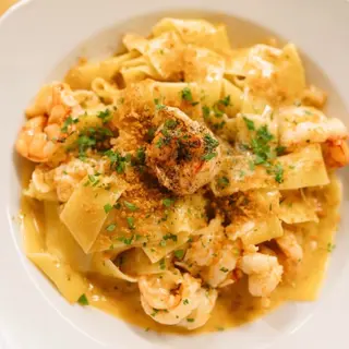 Papardelle aux crevettes.