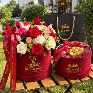 Coffret Chocolat & Fleurs Élégance Rouge