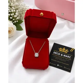 Collier en Argent – Pendentif Coussin Solitaire Zircon