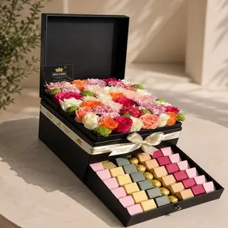 Coffret Floral Prestige Noir – 870 g de Chocolat Belge