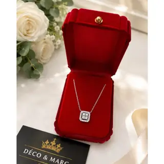 Collier en Argent – Pendentif Carré Halo Zircon