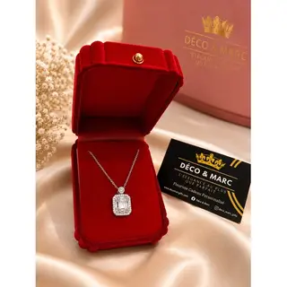 Collier en Argent – Pendentif Rectangle Émeraude Zircon