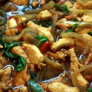 Emincé de Poulet façon Thai + pâtes + frites