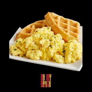 Classic waffle and scrambled eggs