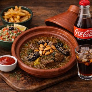 Menu tajine boeuf aux pruneaux et amandes