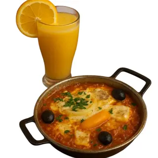 Mkila omelette kefta + jus d'orange