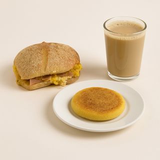 Mhiricha omelette luncheon + Harcha + Café Au Lait