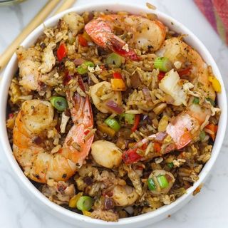 Wok riz sauté fruits de mer