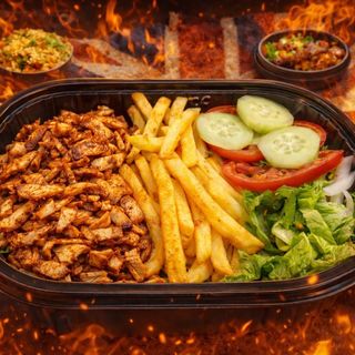 Chicken shawarma and chips with salad 