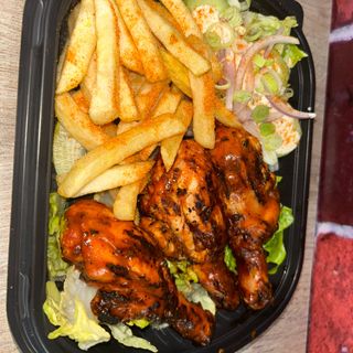 2 x 3 peri grilled drumsticks with salad and chips and a can of Coca Cola