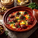 tajine beef  with tomate  eggs+bread