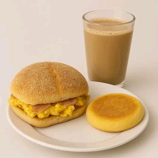 Mhiricha Omelette Luncheon + milk coffee + harcha