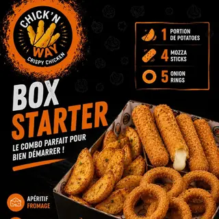 BOX T9IWTAT  MOZZASTICKS*4 + ONIONSRINGS*5 + POTATOES