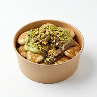 Mini Pancakes Kunafa Pistache Nutella Bowl