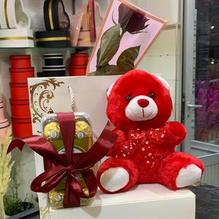 Pack petit nounours roses chocolat dans sac 