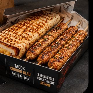 Tacos cordon bleue et brochettes poulet