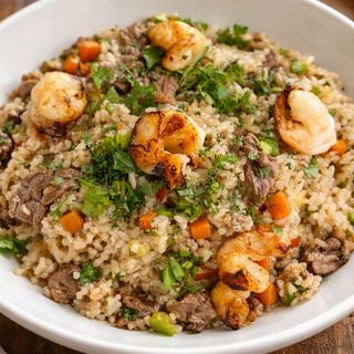 Riz du chef bœuf et crevettes