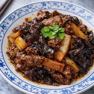 Bœuf aux champignons noirs et bambou