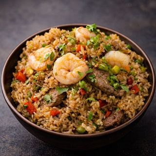 Riz du chef bœuf et crevettes