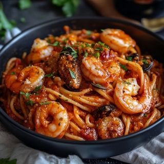 Spaghetti fruis de mer sauce tomate