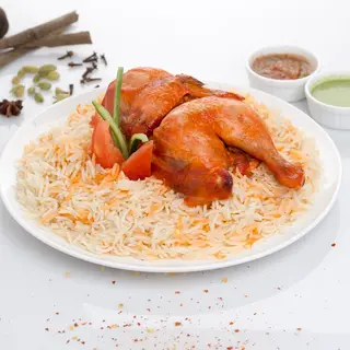 1/4دجاج مندي+ارز بسمتي +صوص حار + زبادي