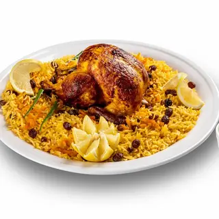 1/2 دجاجة شواية+ارز بسمتي +صوص حار + زبادي