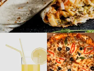 1 tacos mixte +1 pizza viande hachée  + 2 soda avec frites