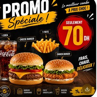 Promo burger chesse+burger chiken+1frite+1coca