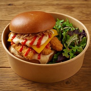 Spicy Crousty Burger Sriracha + Salade