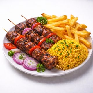 5 Brochettes De Bœuf +frites+riz+ crudités