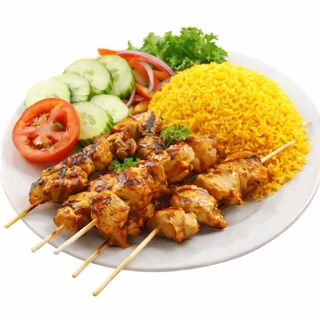 5 Brochettes De Poulet(dinde)+frites+Riz+ crudités