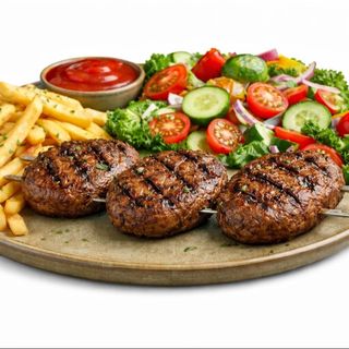 5 Brochettes Viande Hachée +frites+riz+ crudités