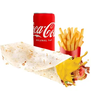 Dürüm döner au poulet (cheddar) / Çedarlı Tavuk döner dürüm + Boissons froides + Frites