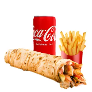 Dürüm döner au poulet / Tavuk döner dürüm + Boissons froides + Frites