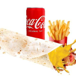 Dürüm döner viande (cheddar) / Çedarlı et döner dürüm + Boissons froides + Frites