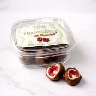 Framboises glacées choco blanc & au lait - 300g