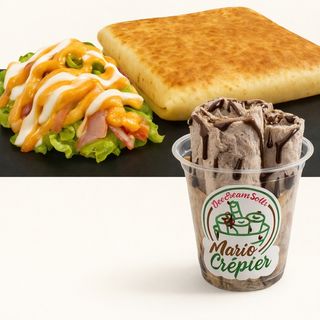 Crêpe poulet champignons fromage+ ice crème rolls chocolat