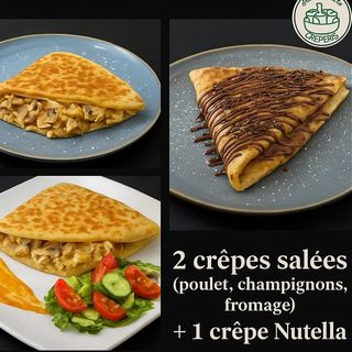 2 crêpes poulet fromage+ 1 crêpe Nutella