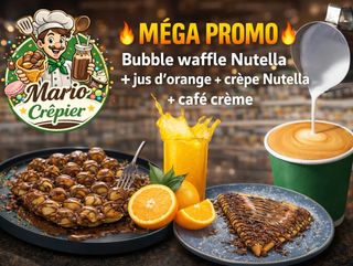 Bubble waffle Nutella + crêpe Nutella+ jus d'orange+ café crème