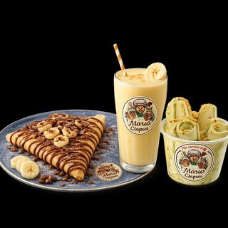 Crêpe Nutella banane+ jus banane+ ice crème rolls pistache