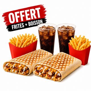 2 Tacos poulet, 2Frites, 2 Pespi 25 CL