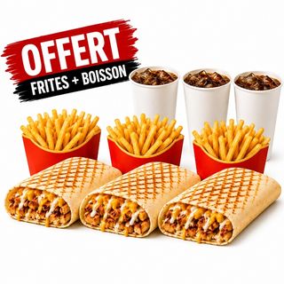 3 Tacos Poulet, 3 Frites, 3 Pepsi 25 CL