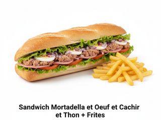 Sandwich Mortadella et Oeuf et Cachir et Thon + Frites