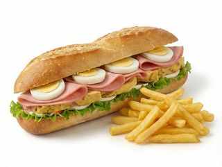 Sandwich Tortilla, Oeuf, Mortadella + Frites