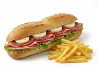 Sandwich Mortadella et Oeuf et Cachir + Frites