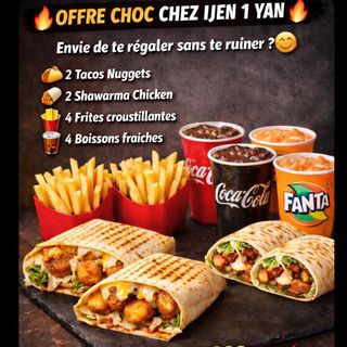 2tacos nuggets + 2 shawarma chicken 4 fries + 4 boisson