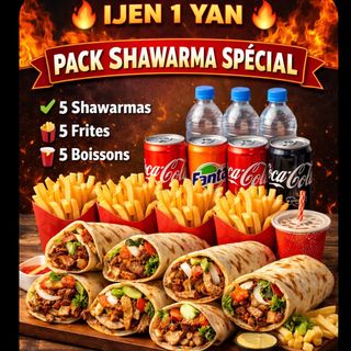 PACK SHAWARMA SPÉCIAL 5 shawarma 5 frite 5 coca cola