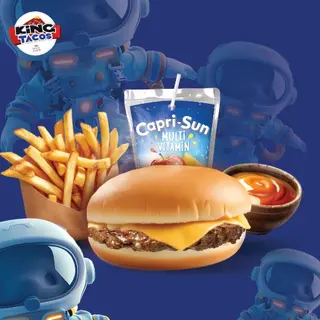 Cheeseburger + Frites + Jus + Gâteau