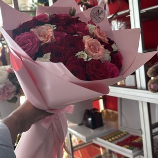 ouquet roses rouges & roses roses