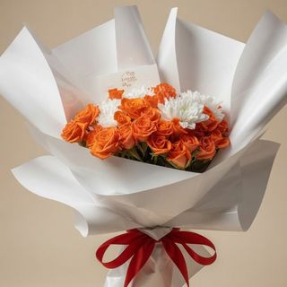 Bouquet mix des rose orange et des rose blanche